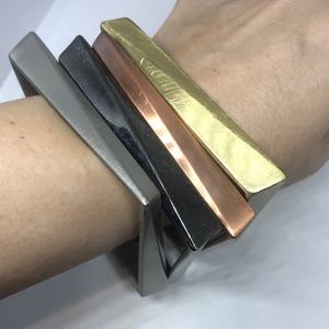 Asymmetrical Stacked Brushed Multi-Color Bracelets